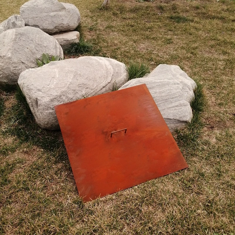 Outdoor Corten Steel Square Fire Pit Lid/Cover with Handle