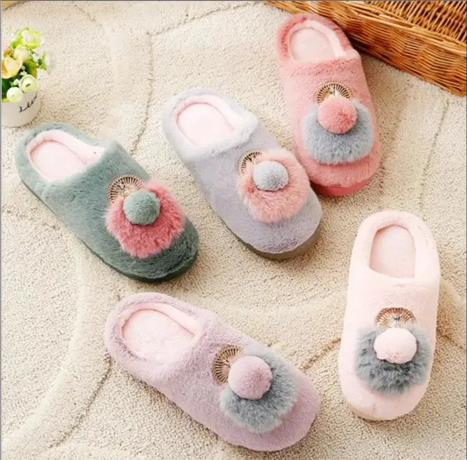 Hotsale E-Packet Promotion Fashion Ladies Soft Fox Fur Plush Winter Cute Peacock Indoor Slippers
