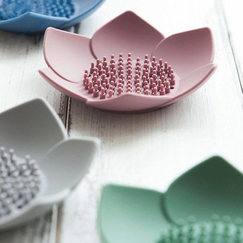 Flower Shape Counter Silicone Soap Dish with Draining Soap Tray for Kitchen Sink