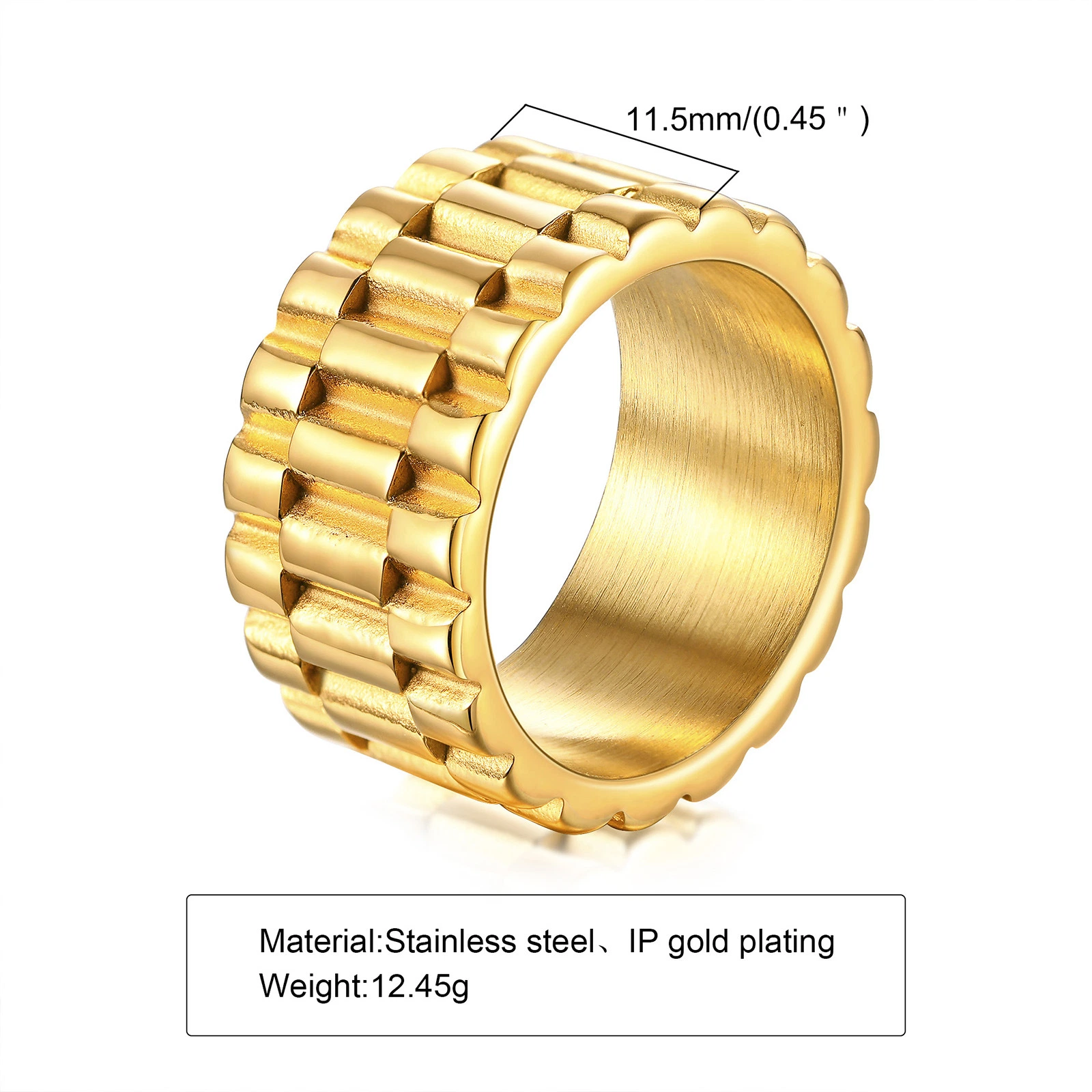 Wholesale/Supplier Retro Jewelry Stainless Steel Gold Watch Band Ring Unisex