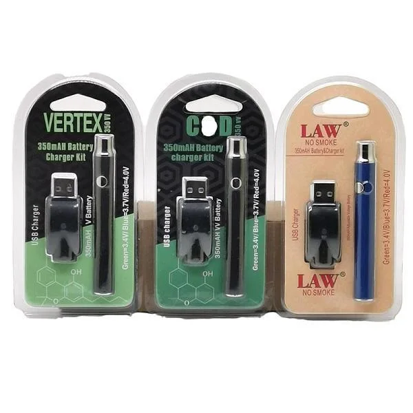 Kit de batterie de préchauffage Blister 350 Loi V-Vape Vertex Vape préchauffage Pen 510 Thread Blister individuel Vape USB Batterie