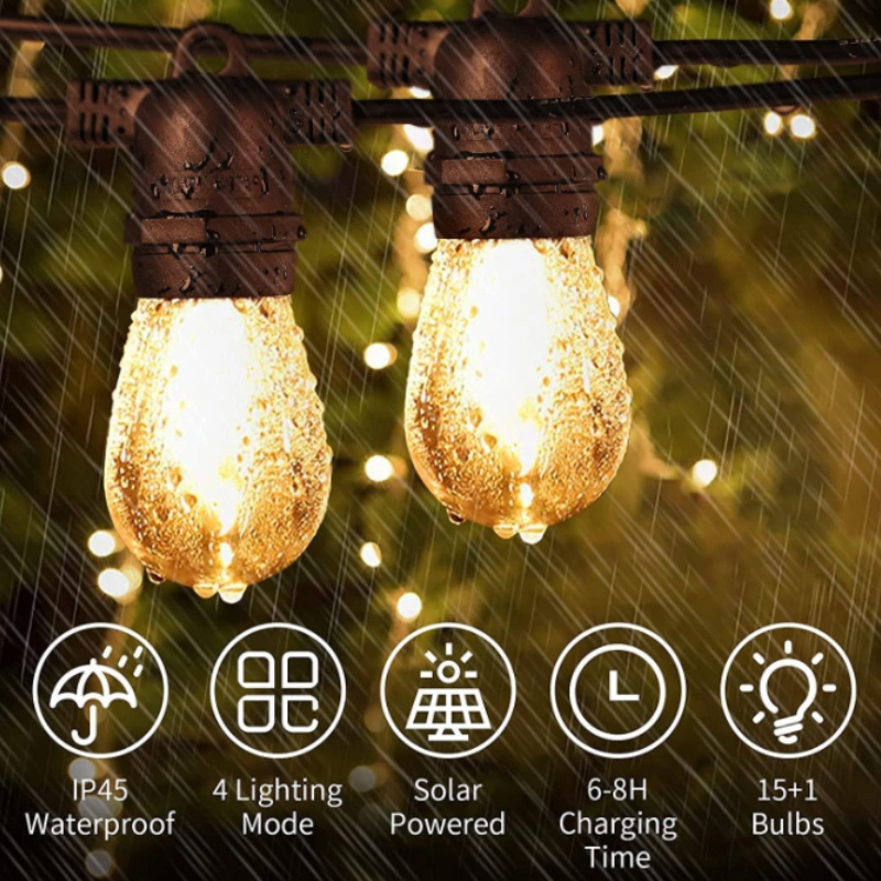 E14 LED Guirlande de jardin étanche Lumières de Noël Lampe solaire