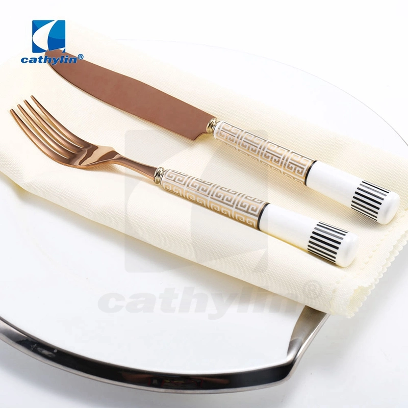 Chinese Style Stainless Steel Wedding Fork Spoon Cutlery Set with Ceramic Handle