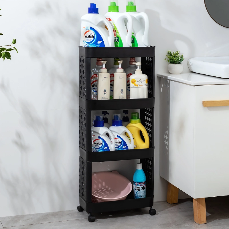 Amazon Hot Sale 4 Levels Slide out Kitchen Storage 4 Tiers Organizer Bathroom Toilet Plastic Storage Rack with Wheels