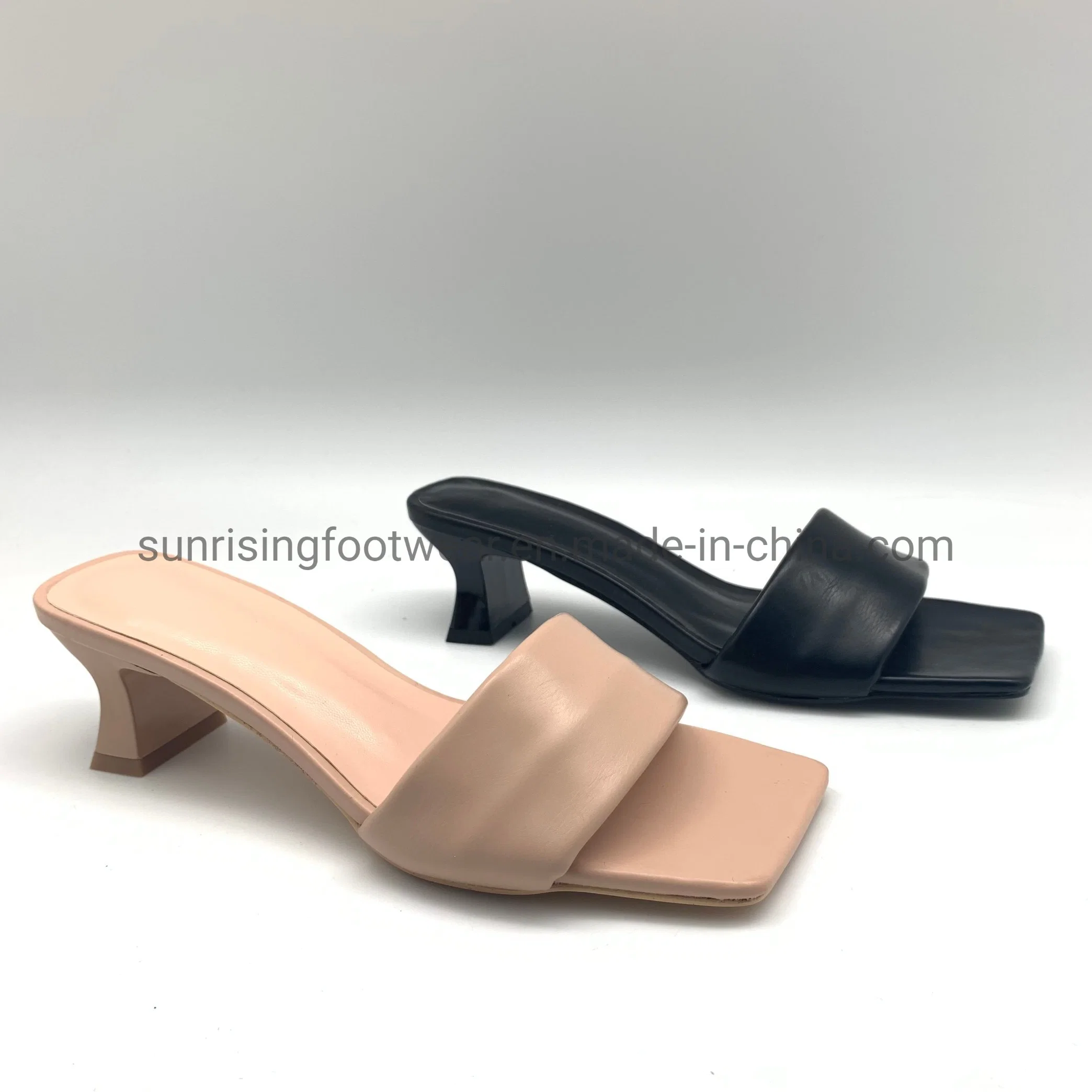 Ladies Block Heel Wide Strap Square Toe Daily Wear Slipper Sandal Shoes