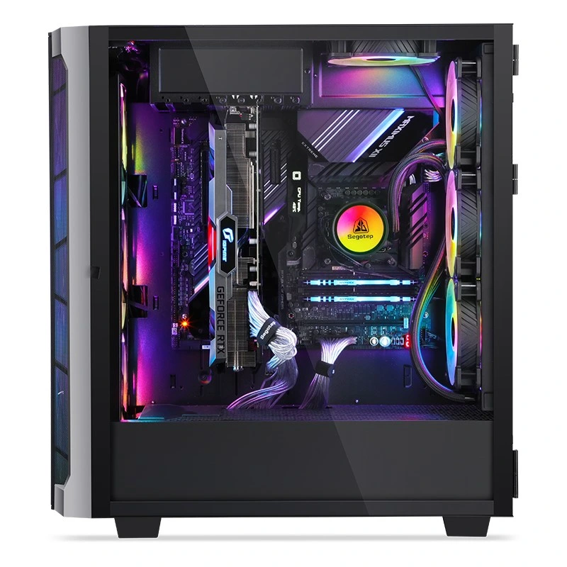 Full-Tower PC Gaming-Gehäuse, gehärtetes Glas, Kabelmanagement/optionale 360mm-Wasserkühlung, unterstützt 7 Lüfter, USB 3,0 Typ-C-Anschluss an der Vorderseite, High-End-GPU