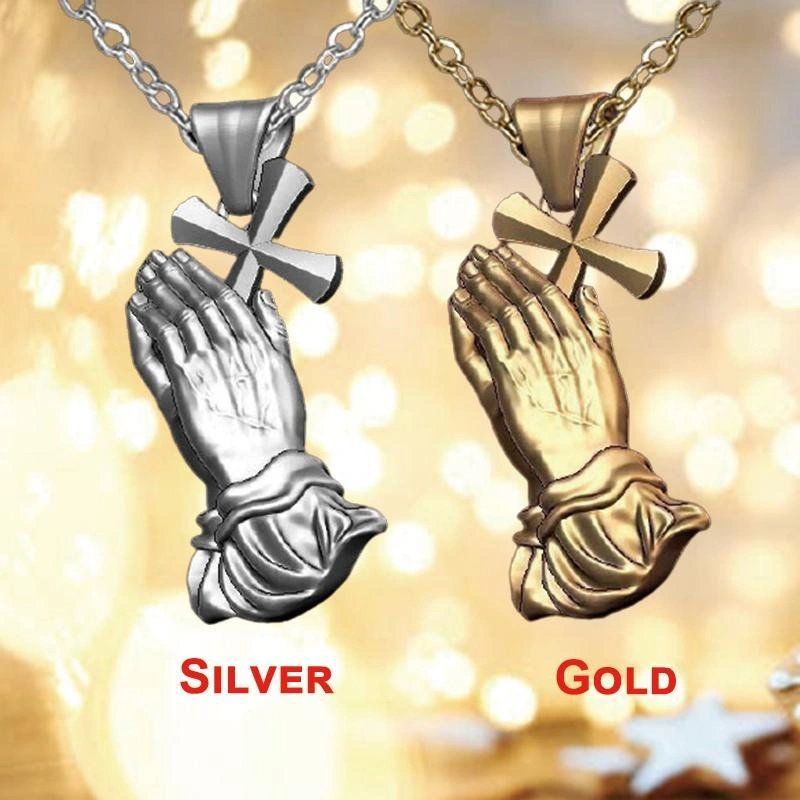 European and American Religious Prayer Gesture Cross Metal Necklace Men&prime; S Jewelry Women&prime; S Trendy Matching Items