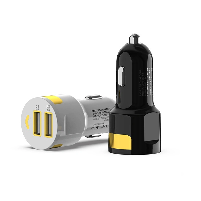 Chrome Dual USB Ports Car Charger Quick Charge 3.0 2.1A
