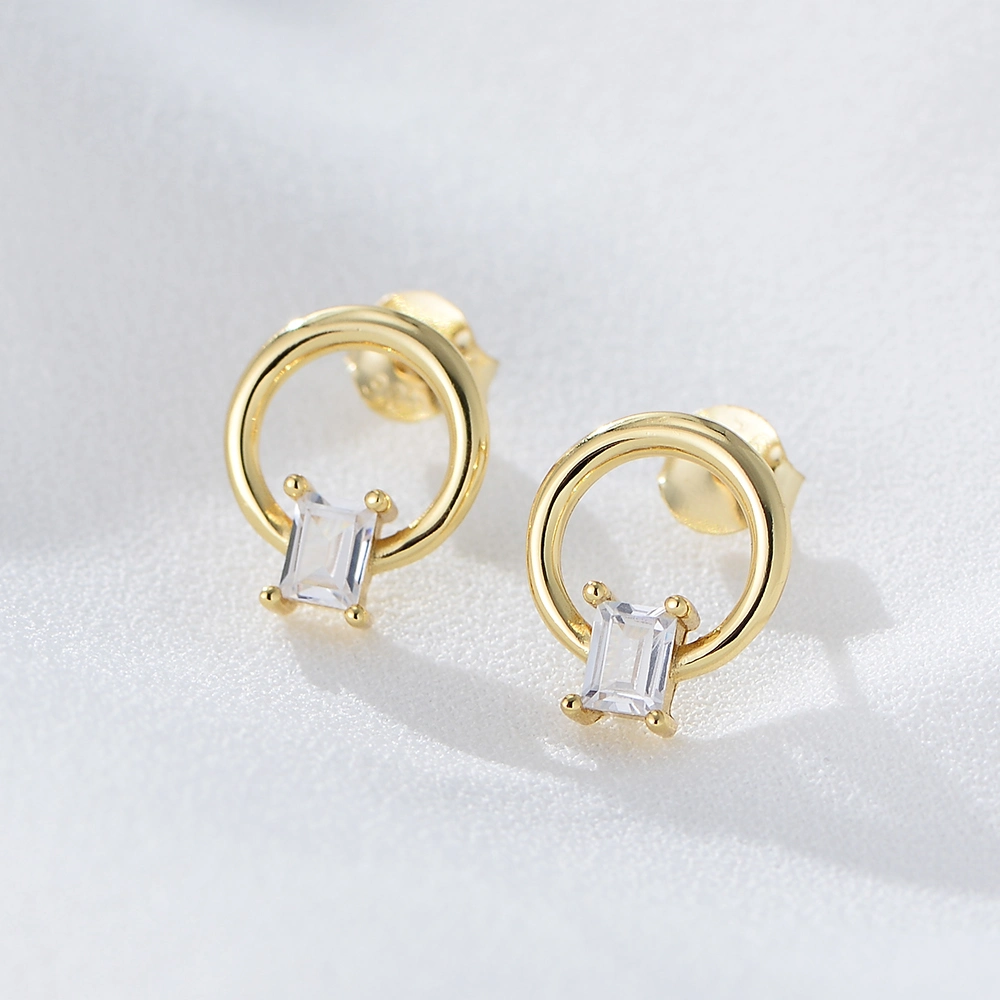 Minimalist Fashion Jewelry 925 Sterling Silver Square Zircon Circle Stud Earrings for Women Gift