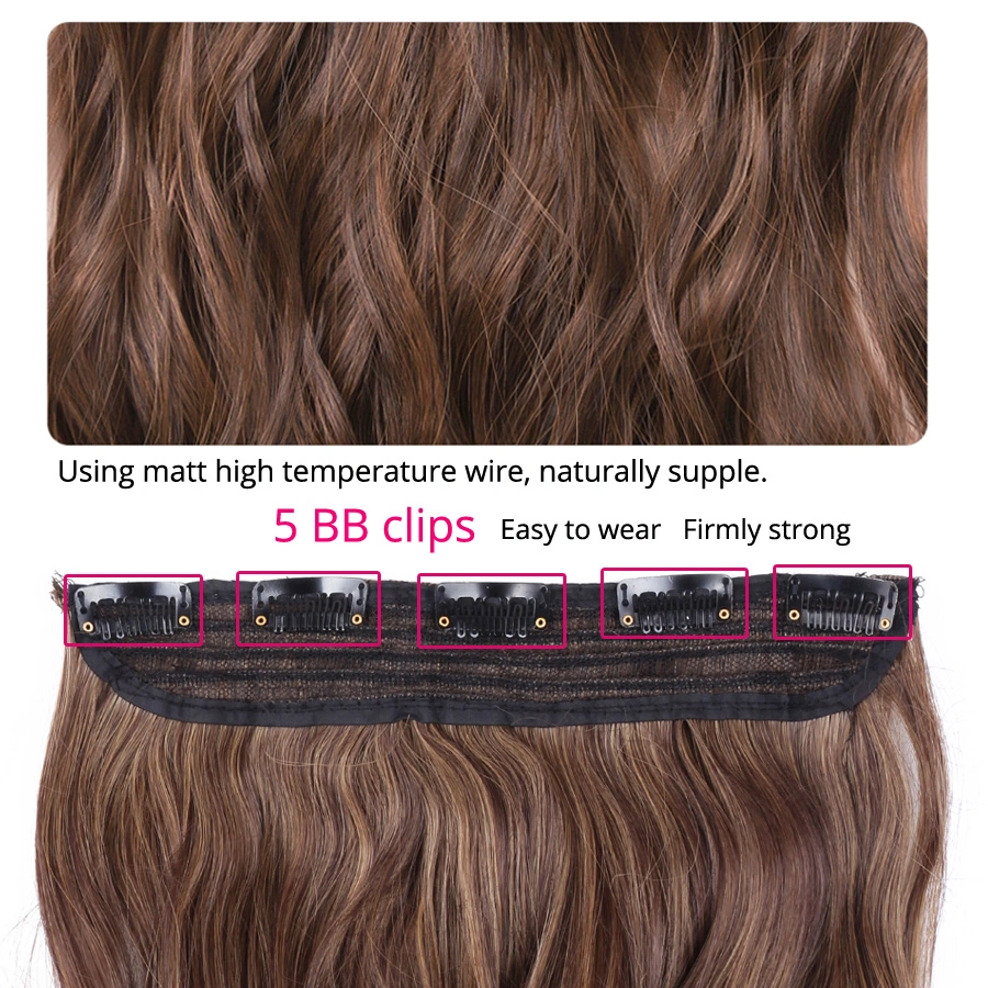 Heat Resistant Fiber Synthetic Hair Pieces One Piece 5 Clips in Hair Double Drawn Thick Ends Clip in Hair Extension