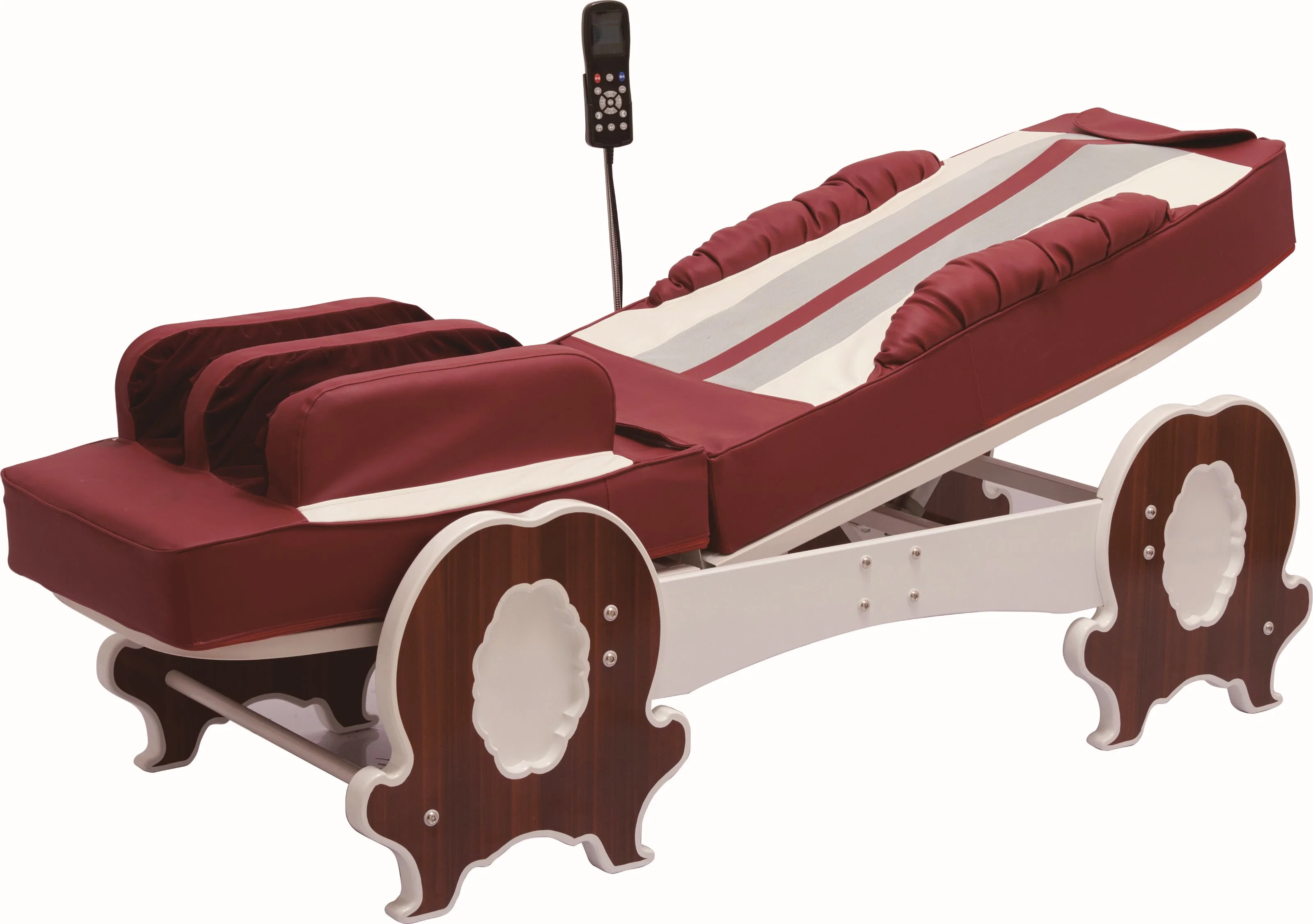 Top Lever Thermal Infrared Heat Therapy Full Body Jade Shiatsu Half Lift Massage Bed with Wood Frame and Music Function Air Pressure on The Leg