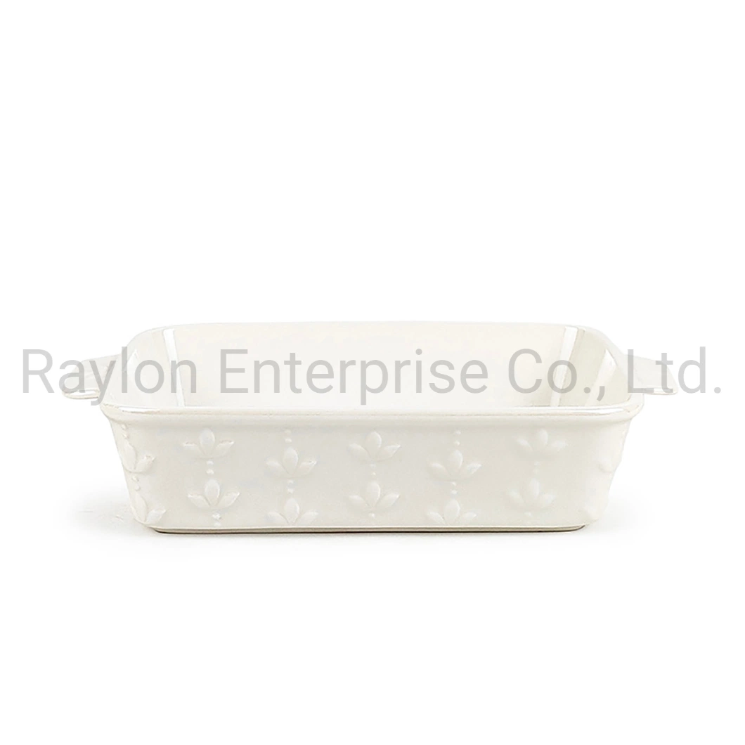 Best Quality Newly Developed Solid Color Pure White Ceramic Matt Finish Solid Color Ceramic Embossed Bakeware for Cook