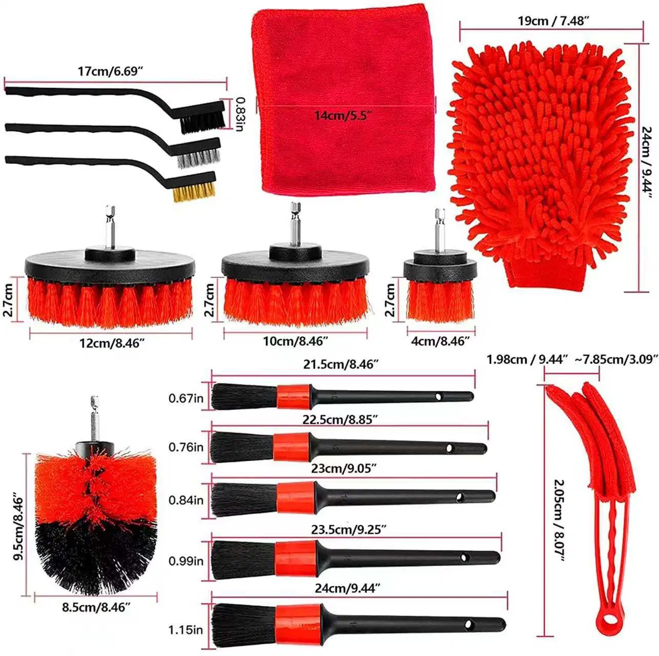 15PCS Car Detailing Brush Set Car Cleaning Kit for Wheels Engine Console Dashboard Air Vent Leather(Detail Brushes Wheel Brush