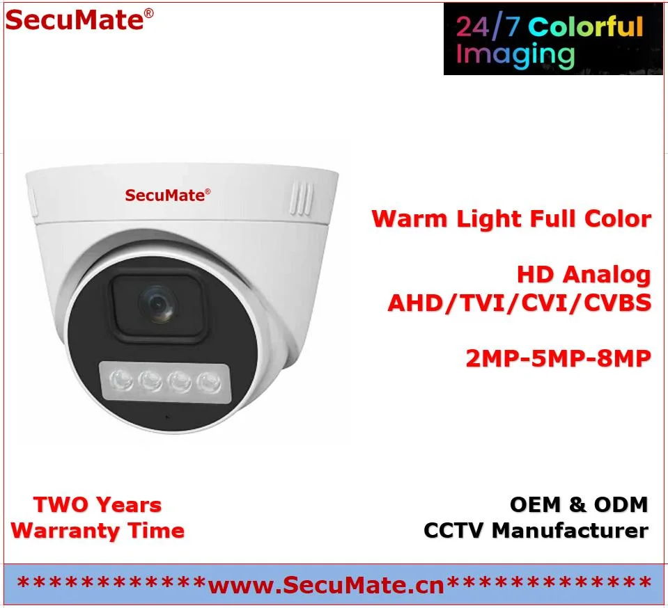 Full Color All Day and Night Warm Light Plastic Turret Analog Dome 1080 Ahd HD Color Dome Camera Coaxial Audio Camera From CCTV Ahd Camera Supplier