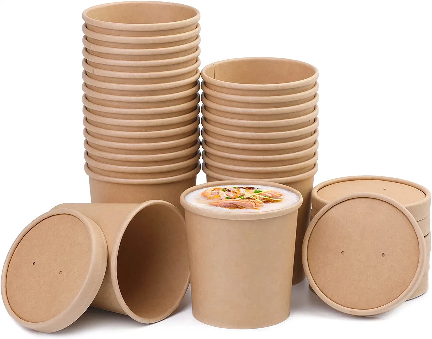 Cuencos de postre desechables para alimentos calientes o fríos taza taza de sopa de papel biodegradable