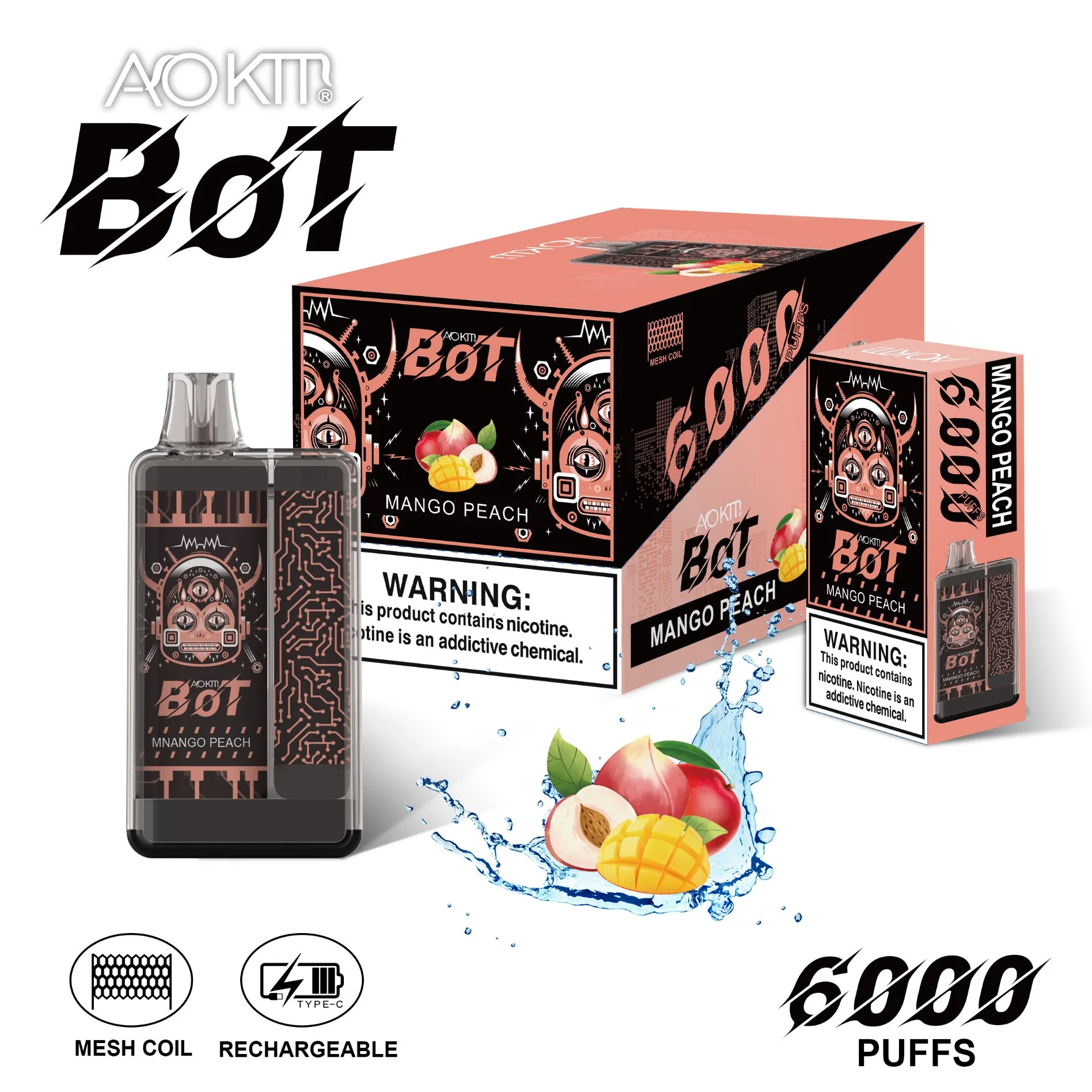 Tuyau E-tuyau Aokit Bot 6000 Puff Bar plus E-CIG jetable chaud Vente usine Vaporizer Pot Wholesale/Supplier Puff Bar 7K 8K 9K Bouffée