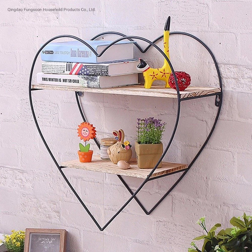 Wooden and Metal Decorative Heart Shape Floating Wall Storage Shelves