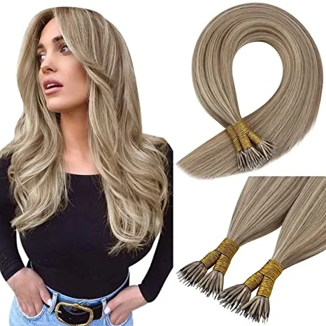 Wholesale Double Drawn Human Hair 100% Unprocessed Remy Keratin Iron Tip Nano Ring Hair Extension