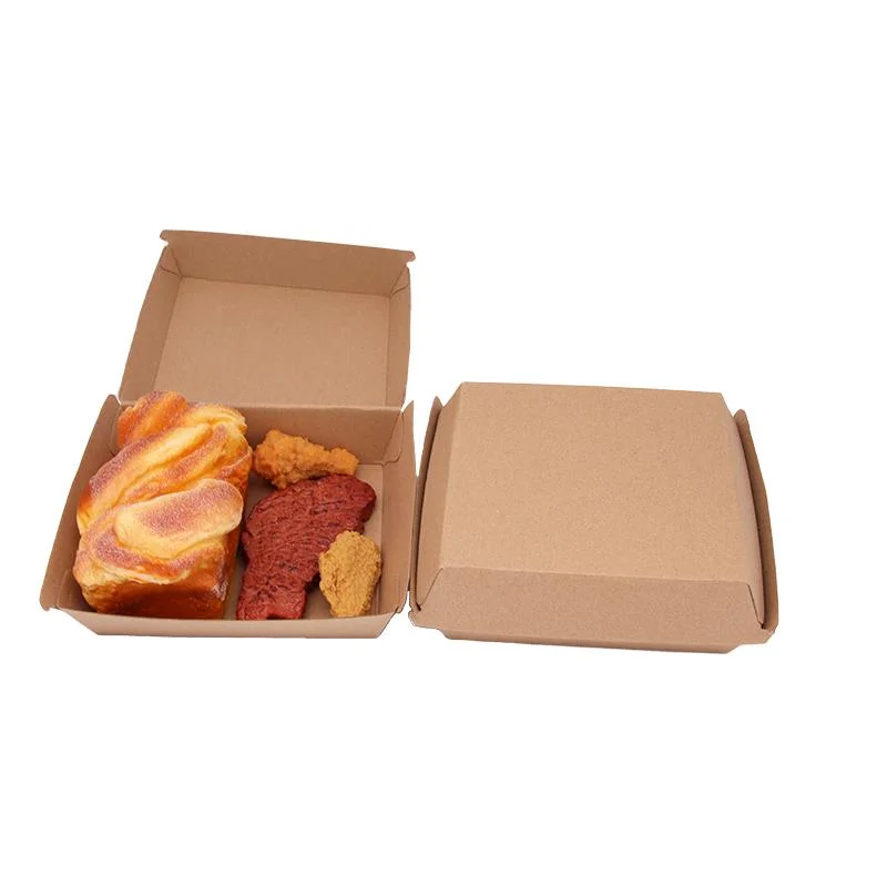 Wholesale/Supplier Disposable Compostable Eco-Friendly Kraft Paper Packaging Burger Bread Mini Tray Lunch Box