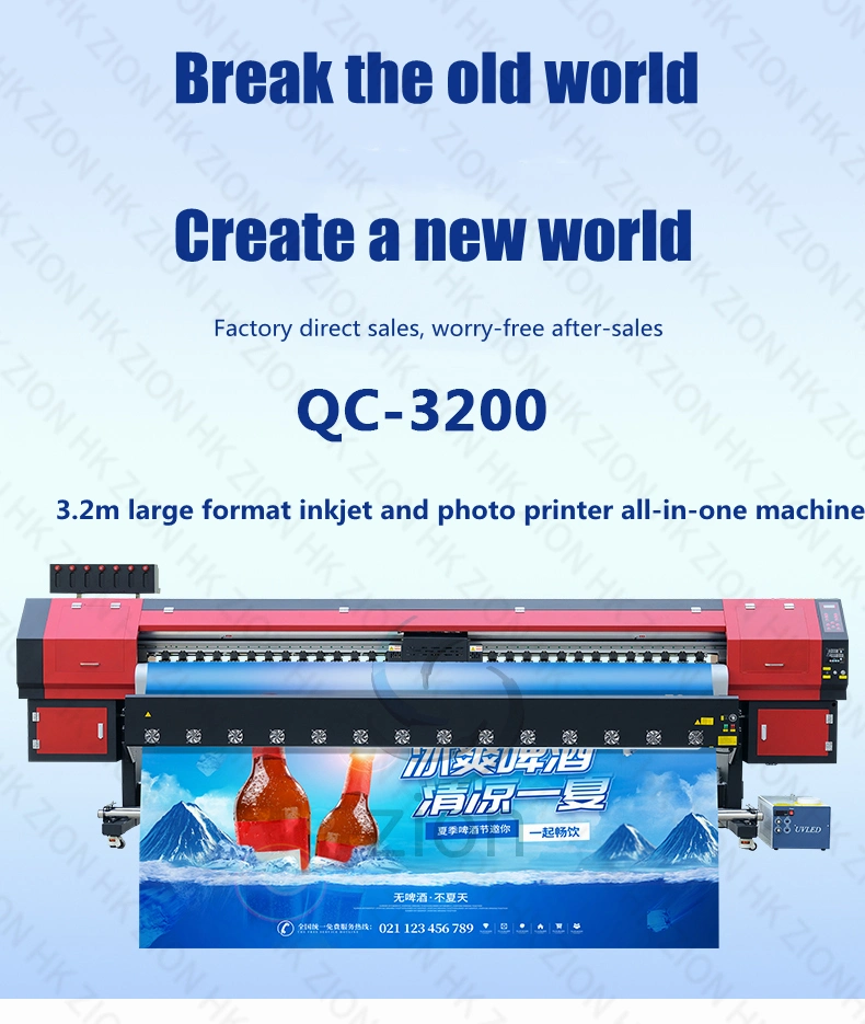 High Speed Large Format Textile Sublimation Printing Machine 10FT 3.2m Banner Tarpaulin Printer Wall Paper Light Film Canvas Eco Solvent Inkjet Printer