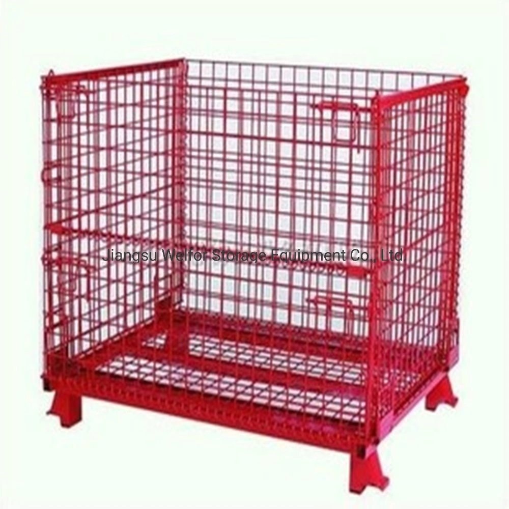 Colorful Steel Collapsible Wire Mesh Pallet Box for Warehouse Storage