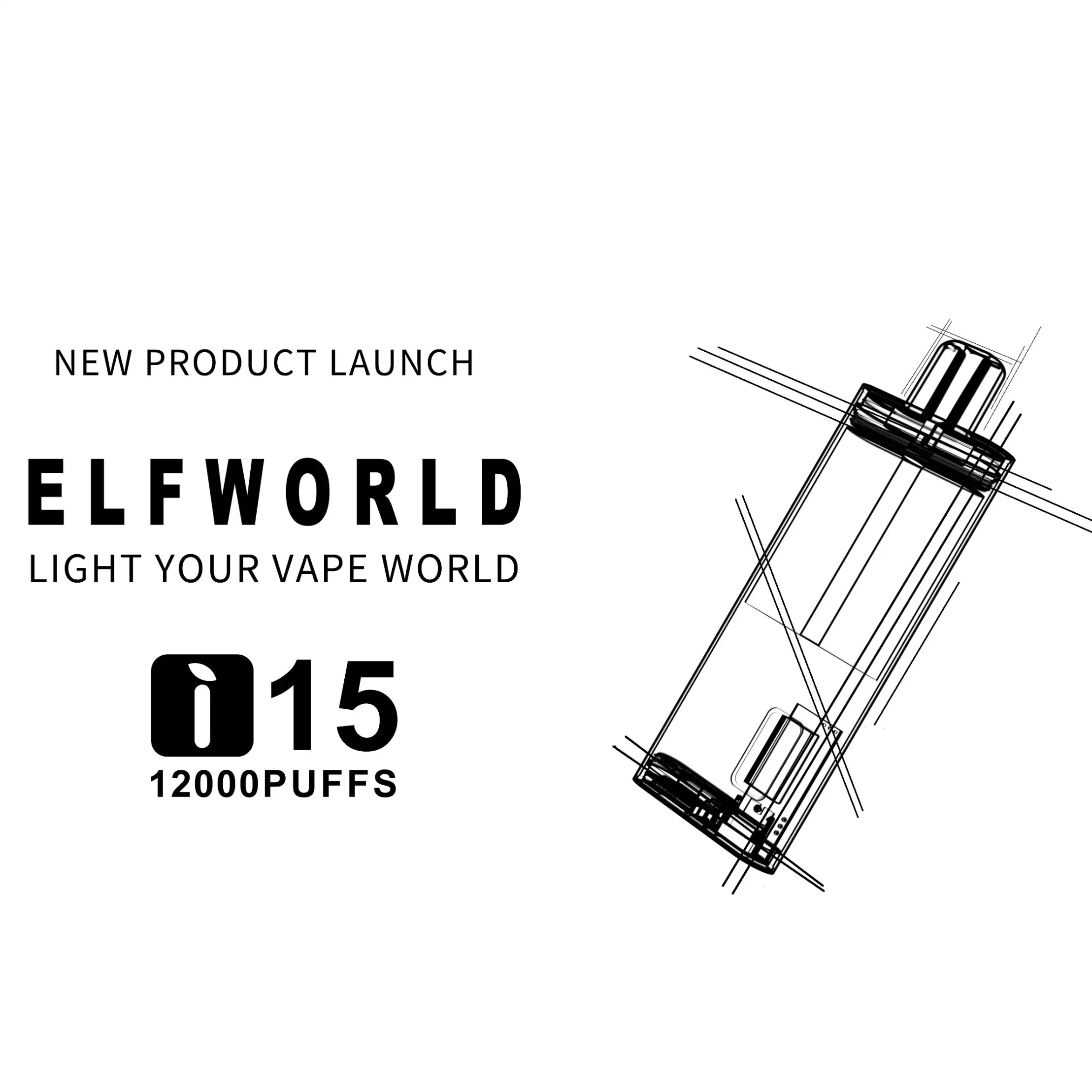 Fábrica de Elf World de alta calidad I15 PRO 12000 Puffs Pantalla LED VAPE desechable y ajuste del flujo de aire Big Cloud desechable Barra avanzada de VAPE Pen Vaping