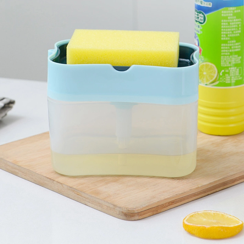 2 in 1 Scrubbing Liquid Detergent Dispenser Press-Type Pump Dish Soap Sponge Container