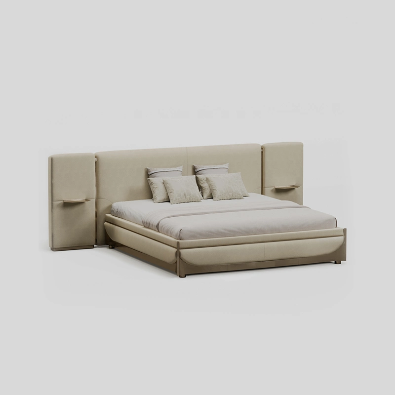 Conjunto de muebles de dormitorio Cama doble bastidor de acero inoxidable con camas de lujo en la funda