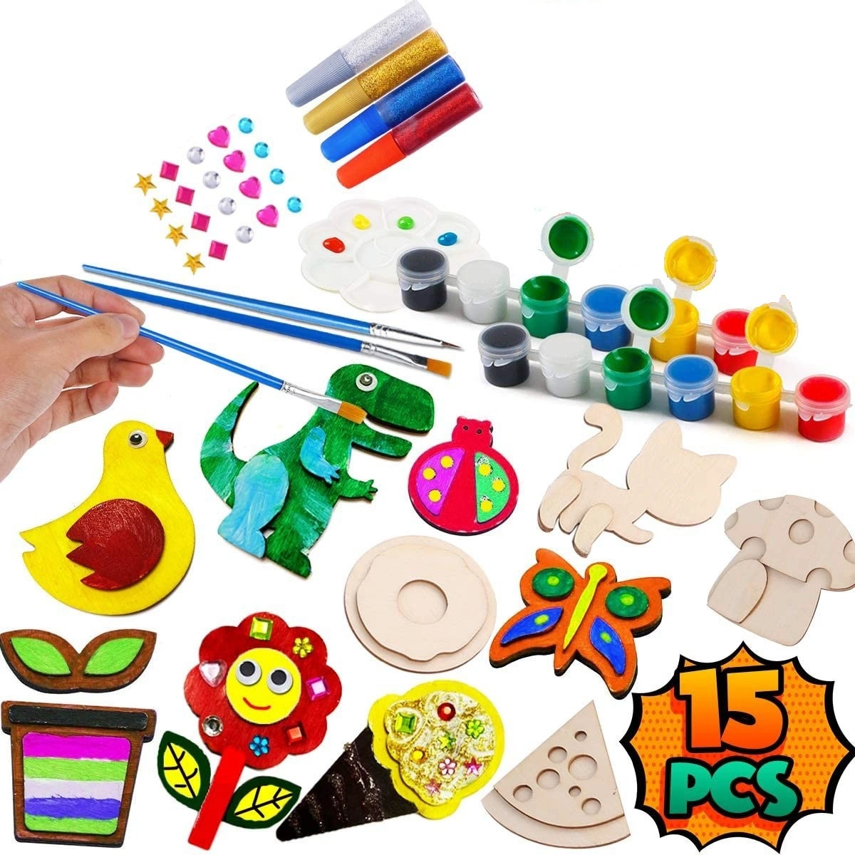 Wooden Painting Crafts Kids DIY Graffiti Diamond Sticker Set Christmas Decoration Toy Set