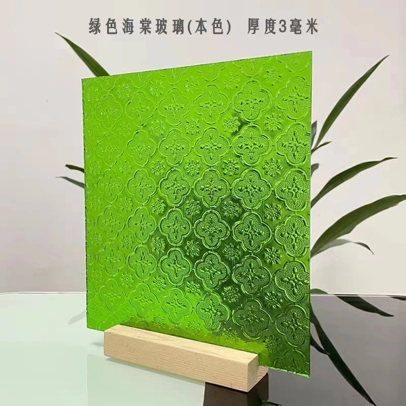 Colored Green Flora Patterned Figured Rolled Embossed Decorative Window Glass