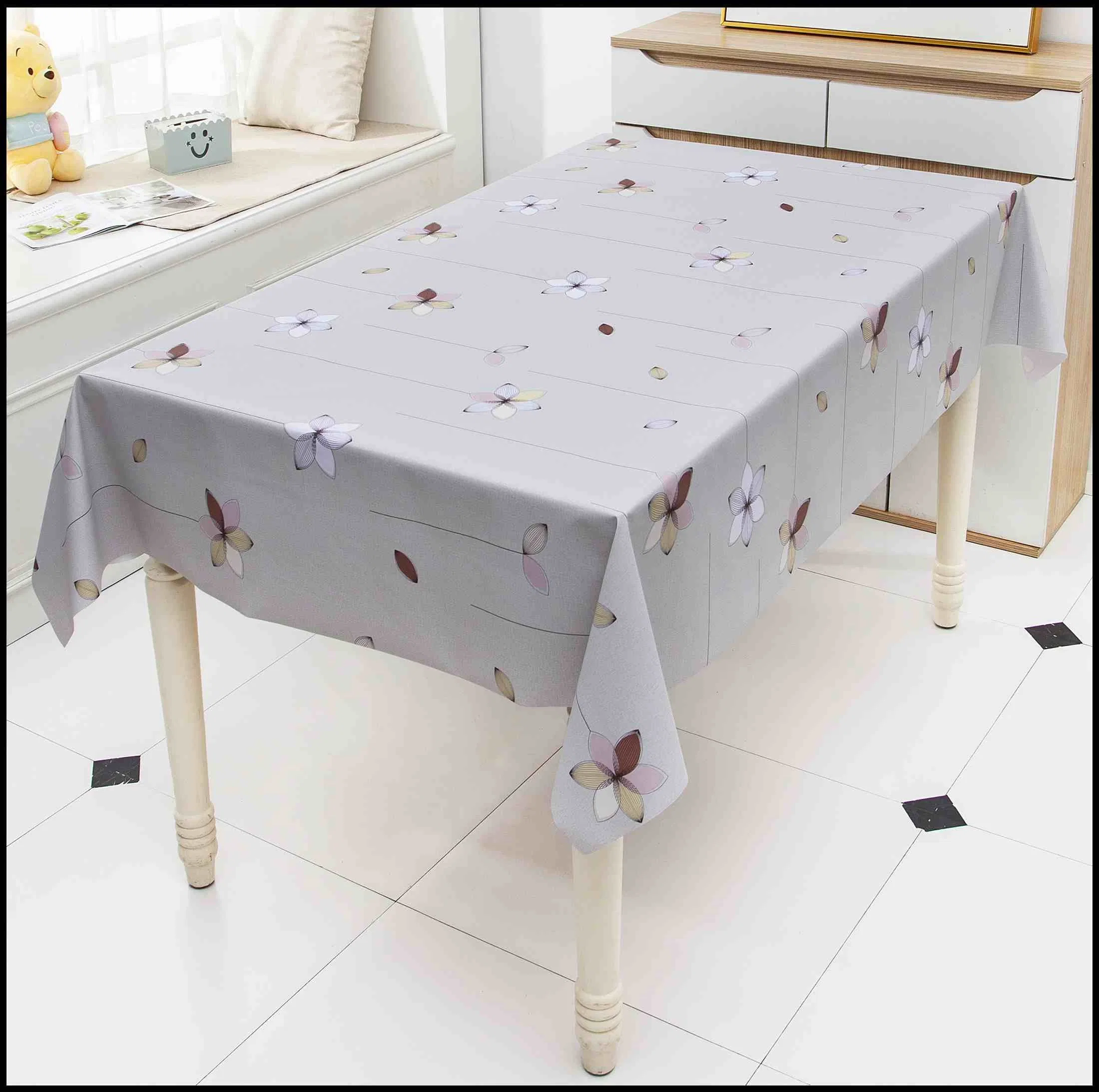 Flower PVC Printed Tablecloth Polyester Vinyl Table Cover