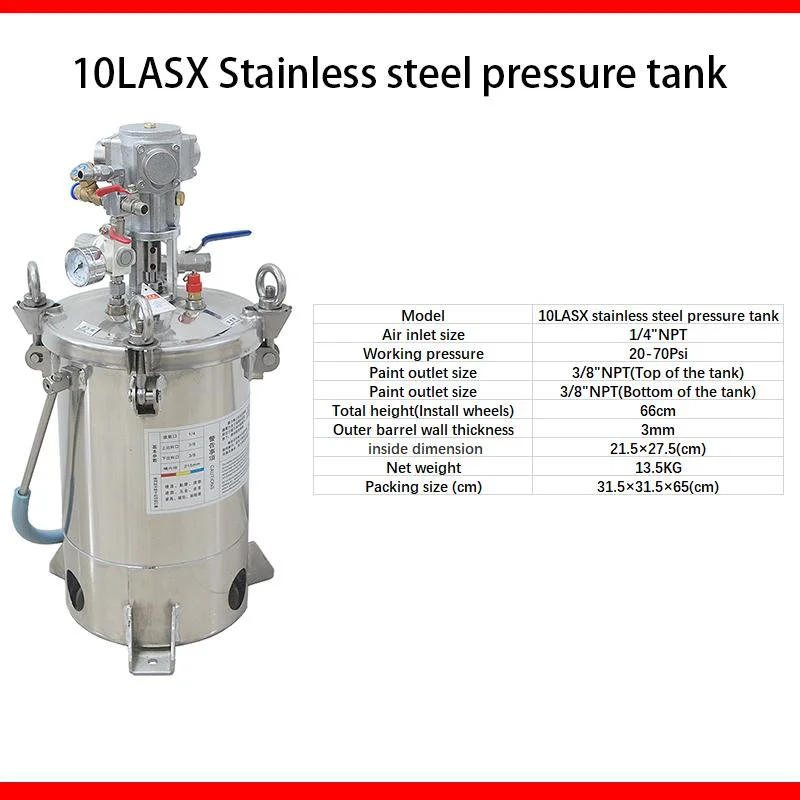 Réservoir de pression de mélange en acier inoxydable pneumatique pour pulvérisation de peinture, colle et émulsion.