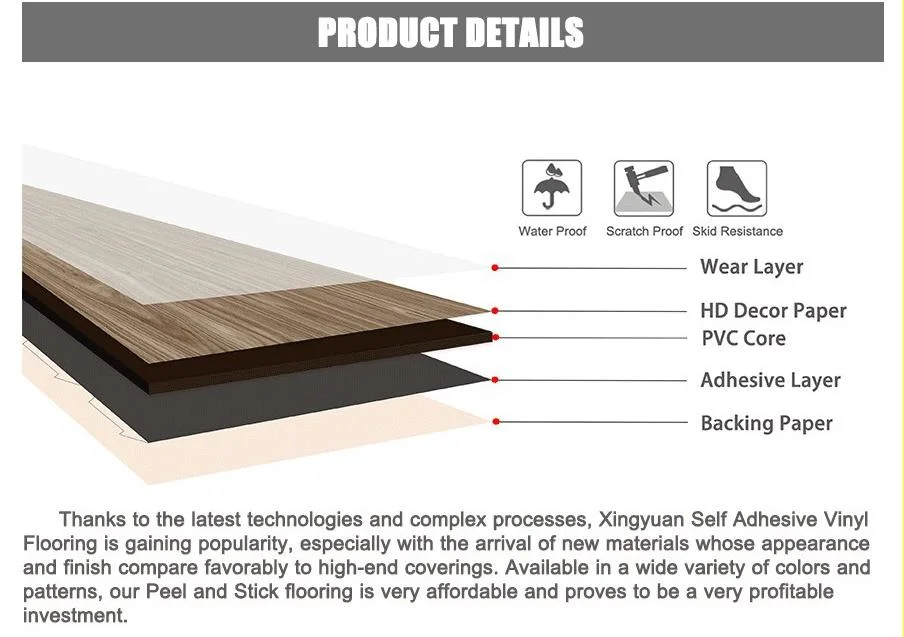 Revêtement de sol en vinyle PVC de luxe ignifuge et étanche pour la décoration de la maison.