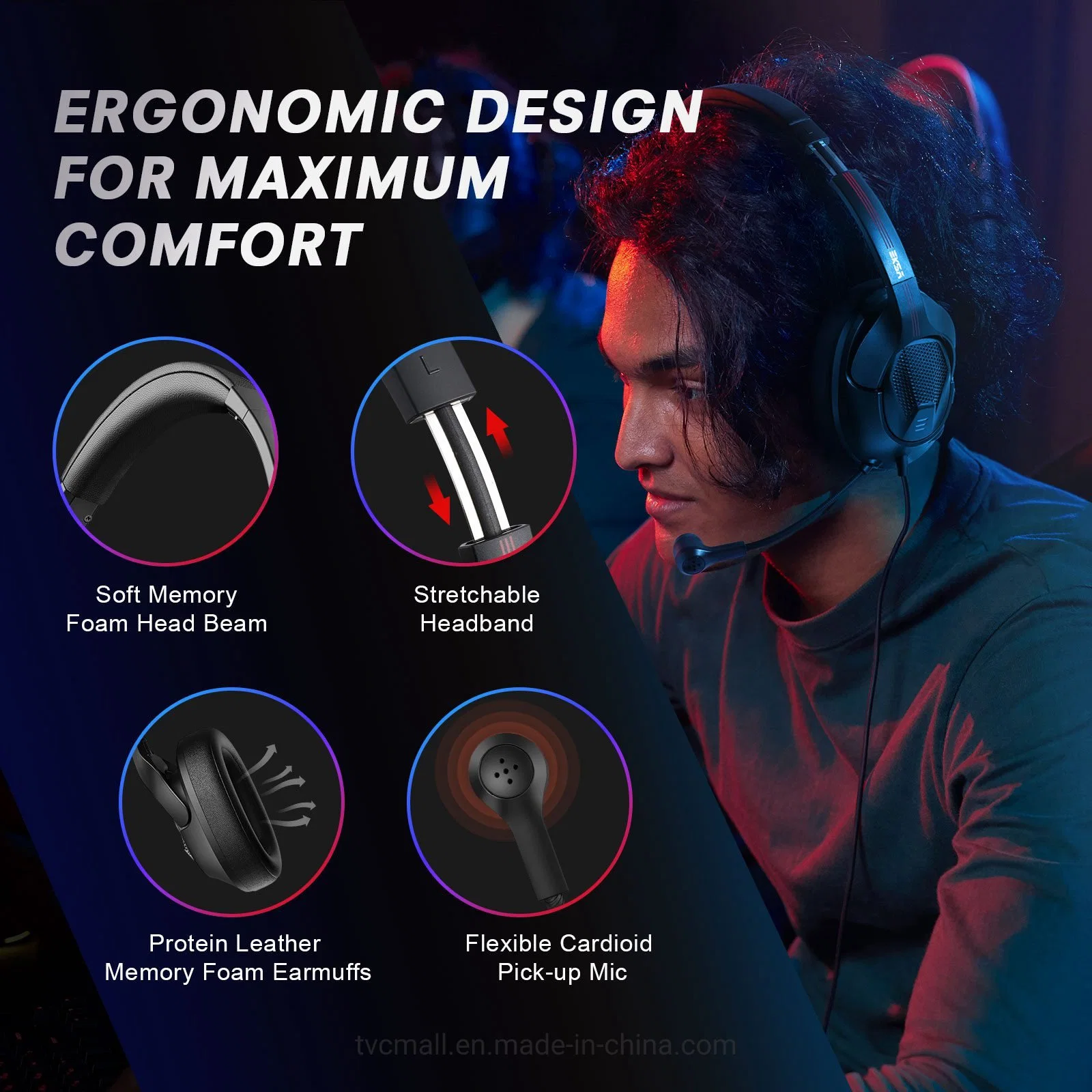 Eksa E3d Computer Gaming Headphone Lightweight No Delay Soft Earpads Headphone with Microphone