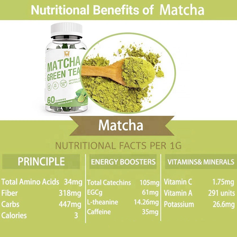 Etiqueta Privada Matcha crestamento gomoso do extrato de Chá Verde Gummies para perda de peso e gordura da dieta do queimador