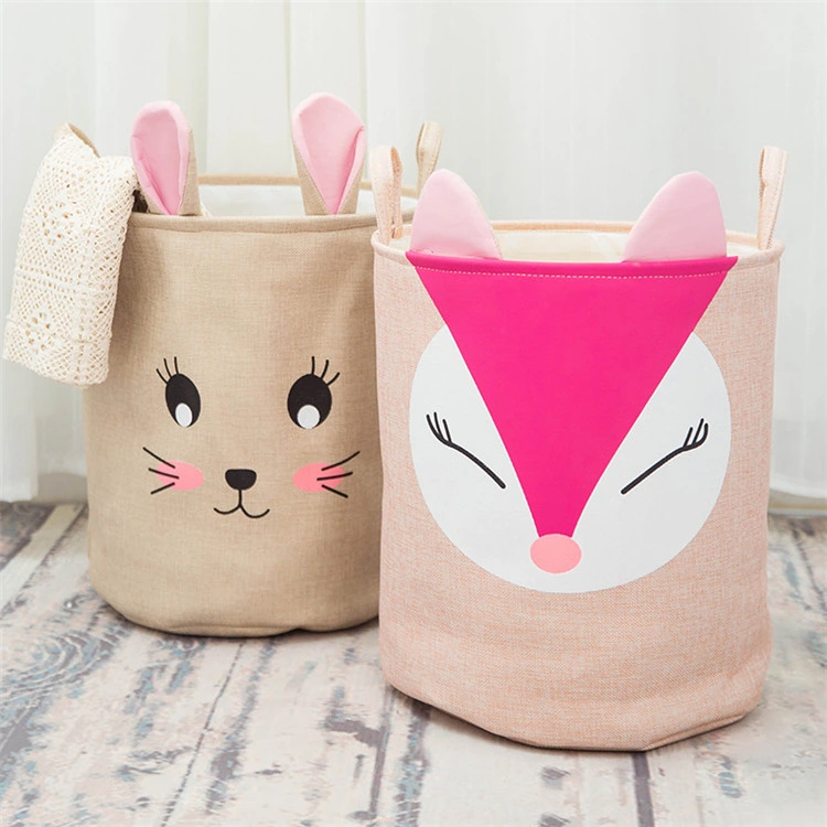 Cartoon Animals Pattern Foldable Large Thick Fabric Laundry Baskets Canvas Storage Basket Drawstring Dirty Clothes Laundry Bag