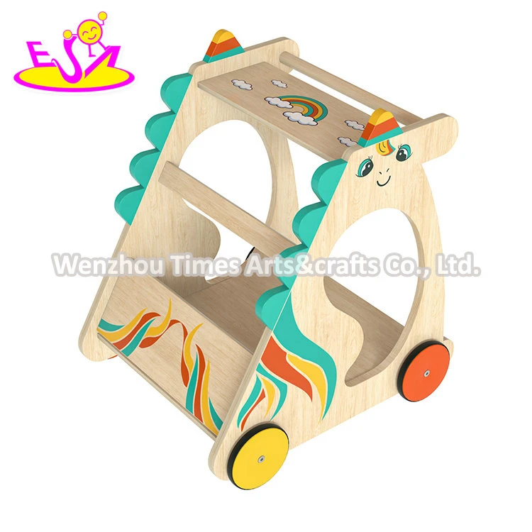 New Arrival Walking Learning Trolley Cart Wooden Unicorn Push Walker for Baby W16e226