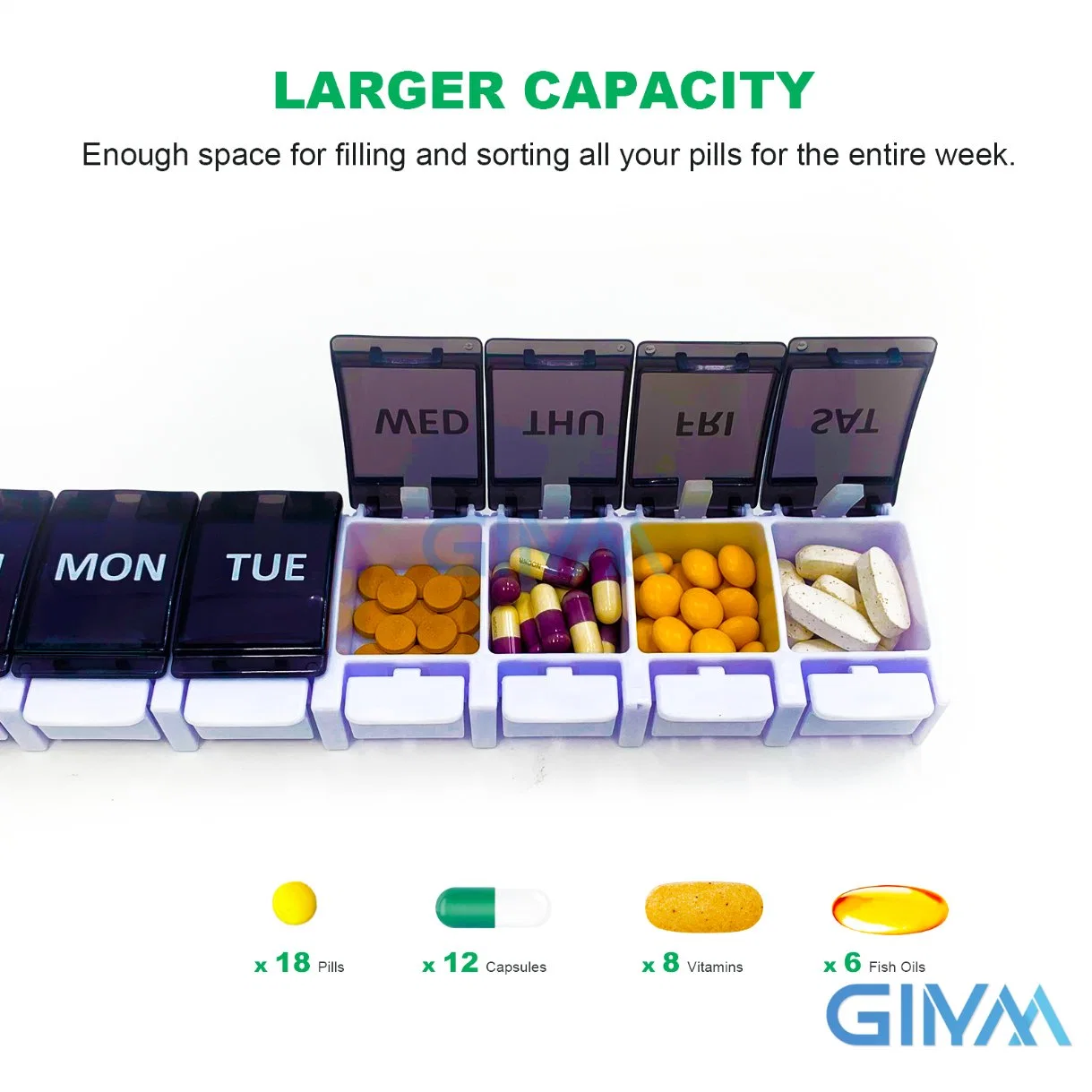 7 Days Pill Organizer Large Weekly Pills Case, Pill Boxes with Unique Push-Button Pop Open Design Hold Vitamin, Medicine