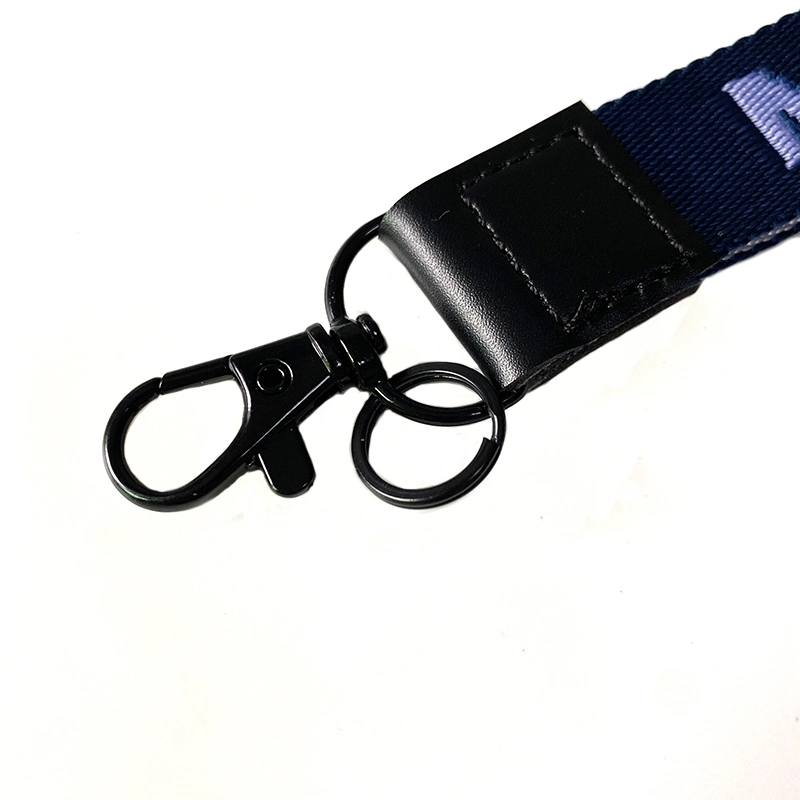 Custom Logo Jacquard gewobene kurze Handgelenk Schlüsselanhänger Armband Lanyard mit Leder