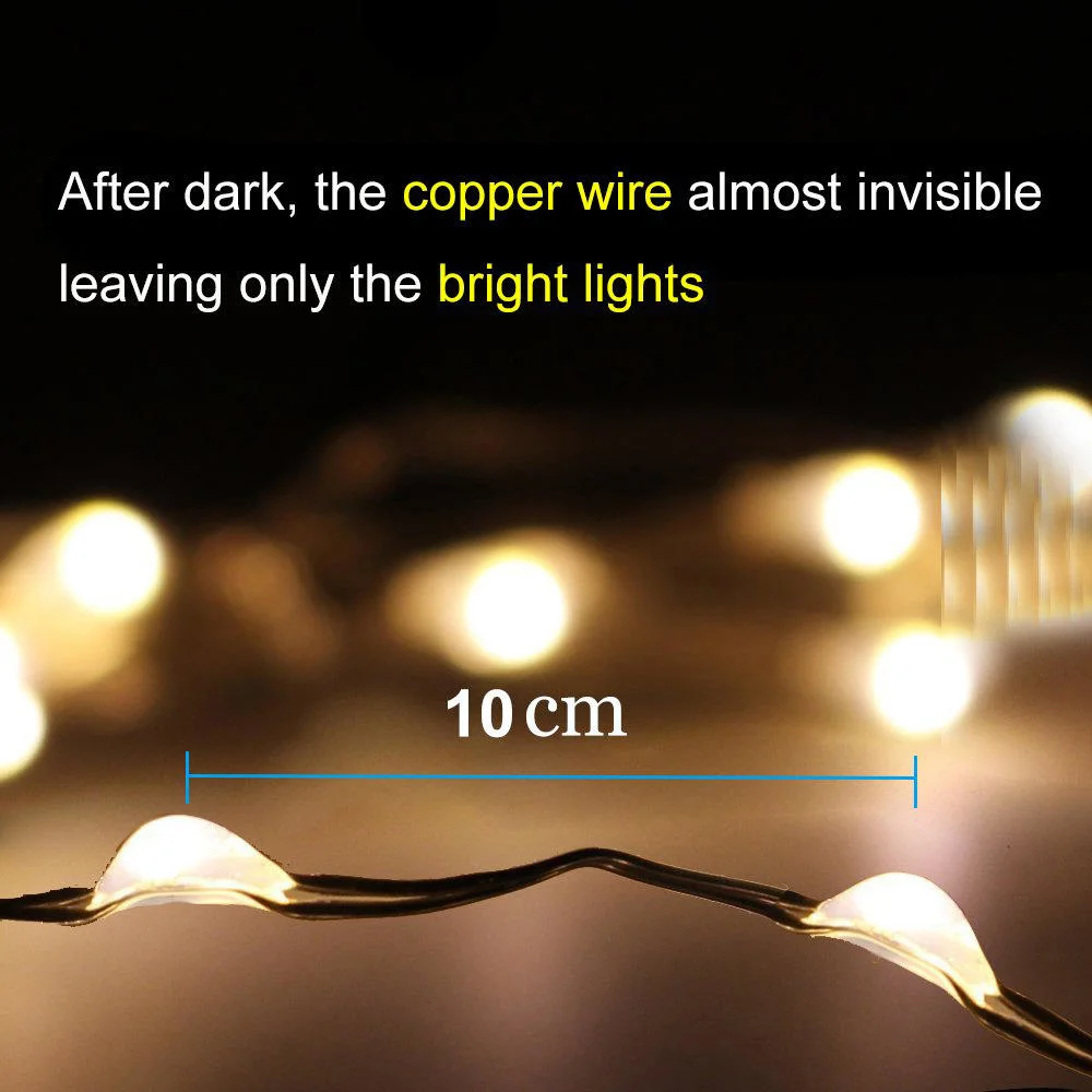 12/22/32m Waterproof LED Solar Copper Wire Christmas Tree Lights Holiday Lighting Star String Lights Outdoor Garden Decoration