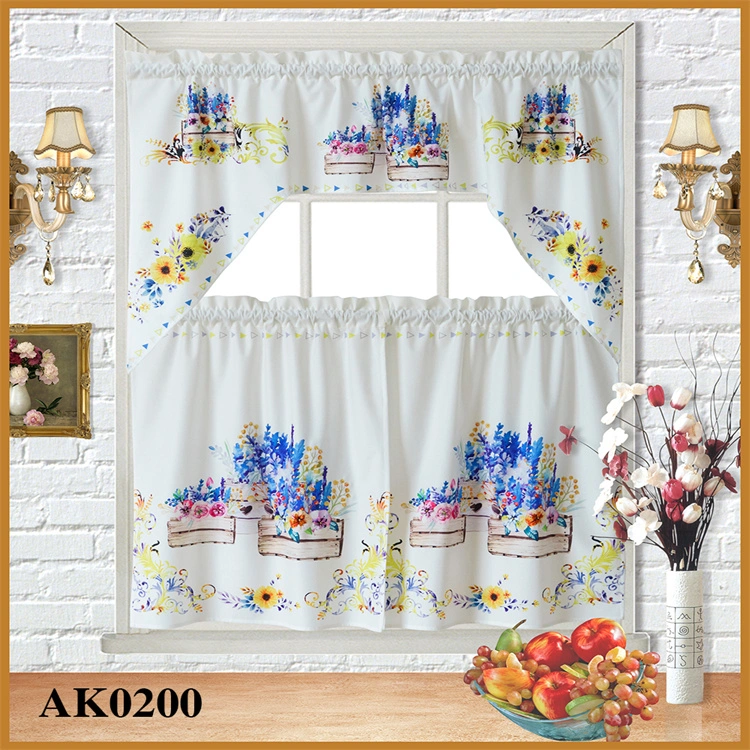 Flowers Ribbion Embroidery White Cloth Fabric Home Decoration Swag Window Kitchen Curtain