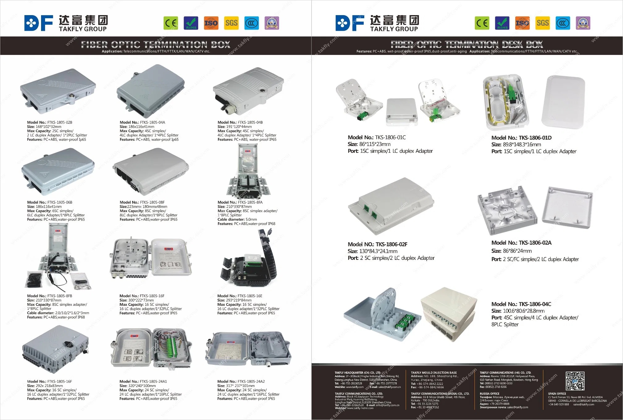 2 Cores Mini FTTH Optical Fiber Termination Box ABS+PC