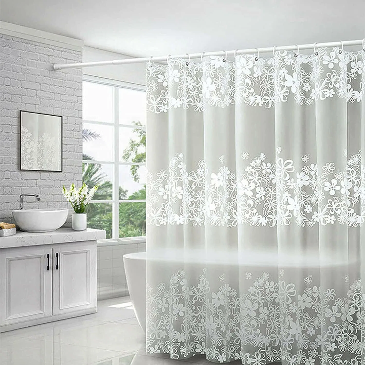 Bathroom Shower Curtain Liner, Heavy Duty Stall Shower Liner PEVA Waterproof Clear 3D Bath Curtain for Home Farmhouse and Hotel