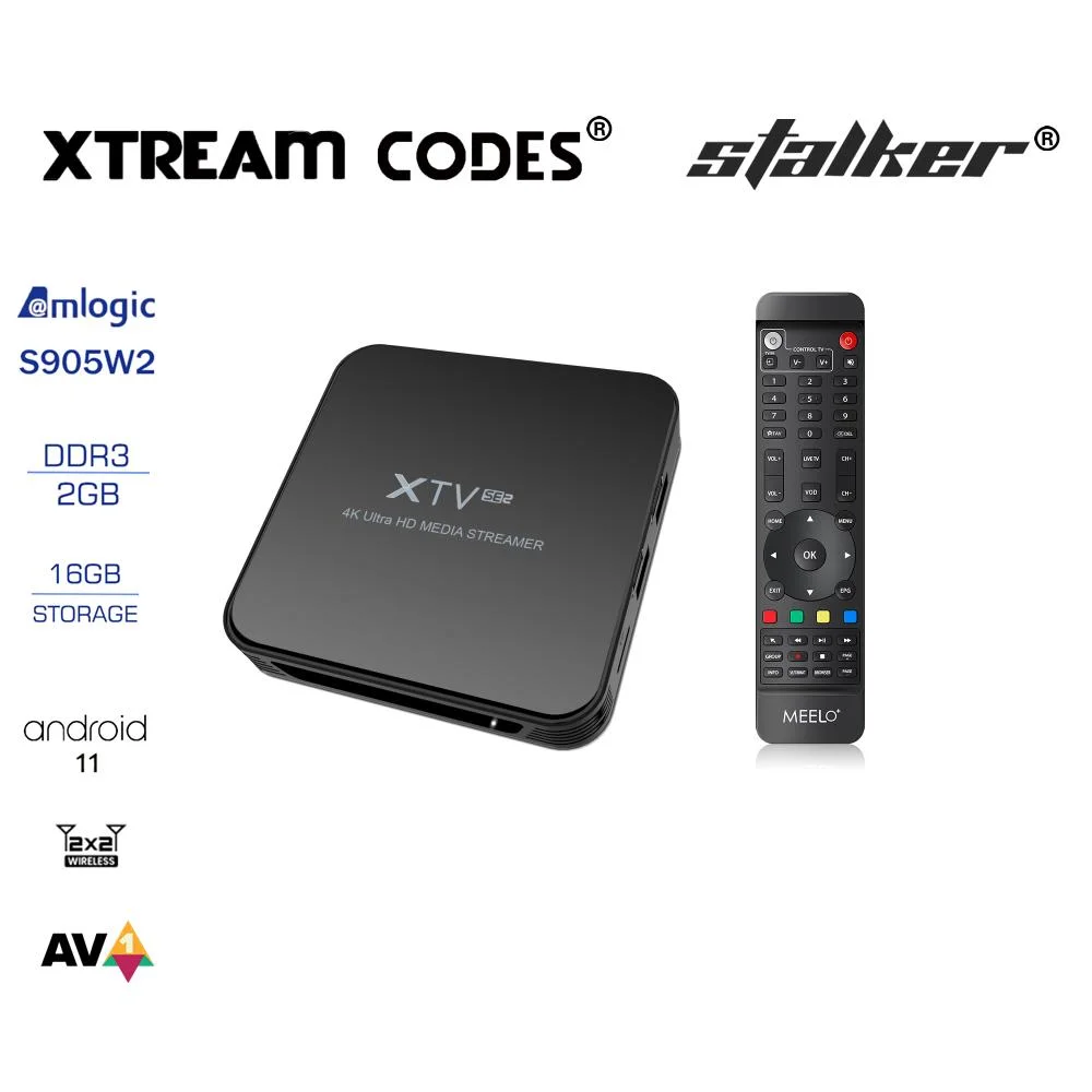 Meelo XTV SE2 Media IPTV Suscripción 1year m3u Android 11 TV Box 2,4G/5g WiFi Smartes Stalker Player Amlogic S905W2 2GB 16GB frente a XTV PRO