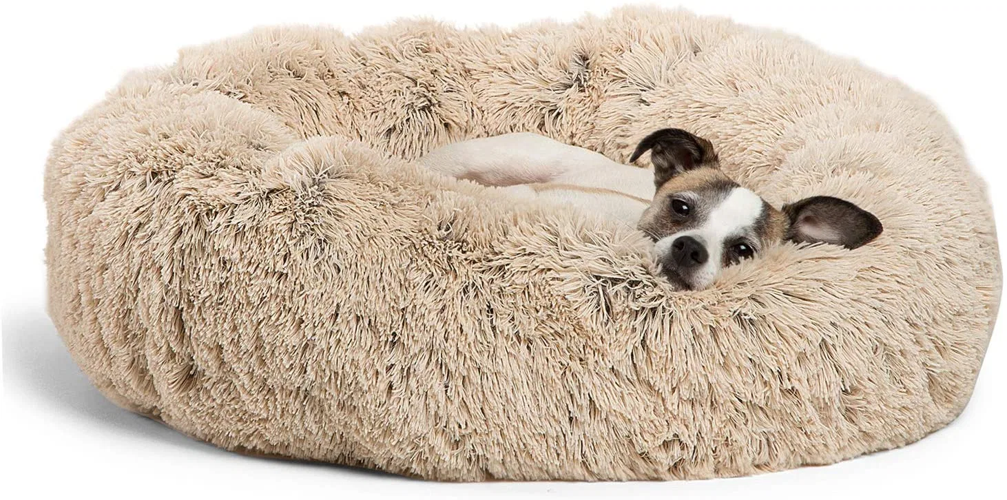 Calming Shag Vegan Fur Donut Cuddler Calming Dog Bed