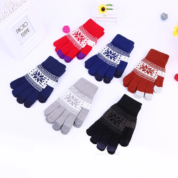 Winter Warm Touch Screen Knit Magic Gloves Snowflake Jacquard Holiday Men Women