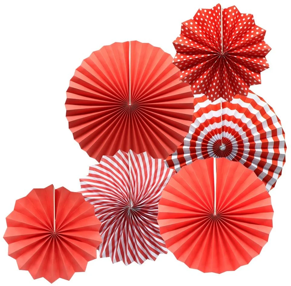 Red Colorful Handmade Hanging Indoor Mix Size Pleat Paper Fan for Christmas New Year Party Decoration