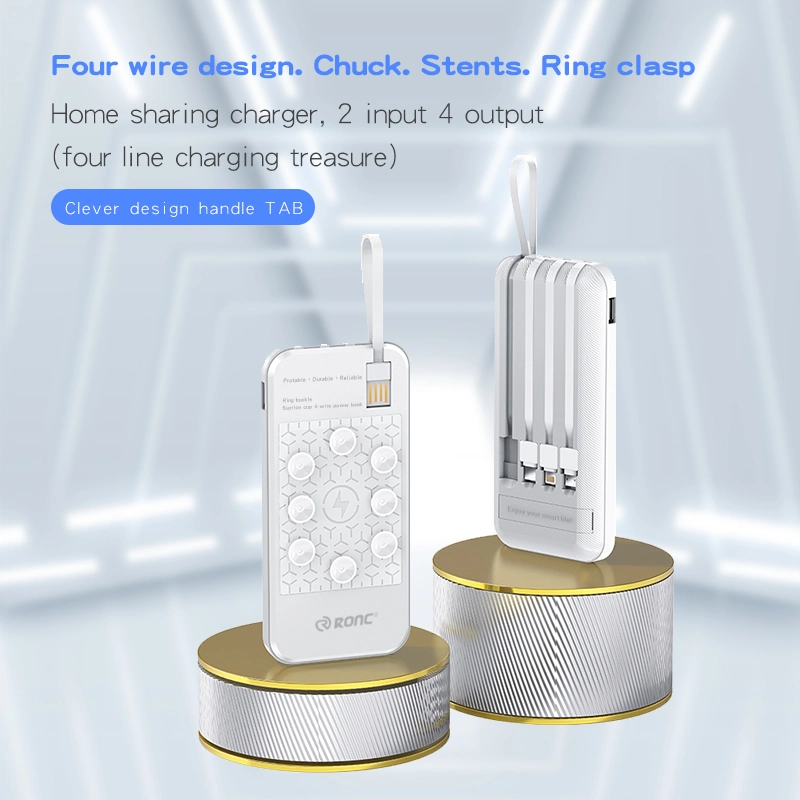 2022 Power Bank Built in 4 Cables Charger with Silicone Sucker 10000mAh for Smartphone Portable Powerbank