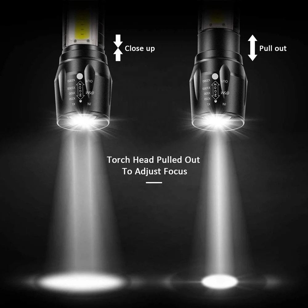 Mini LED COB Zoomable Lanterna Tática Portátil Recarregável USB