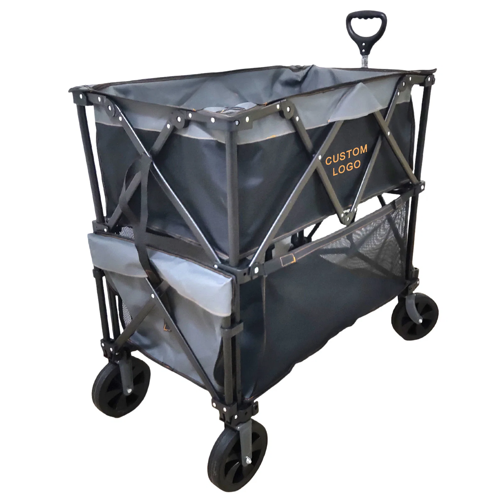 Gt1817 Large Capacity Heavy Duty Double Decker Folding Wagon Cart with Extension Handle, All-Terrain Big Wheels